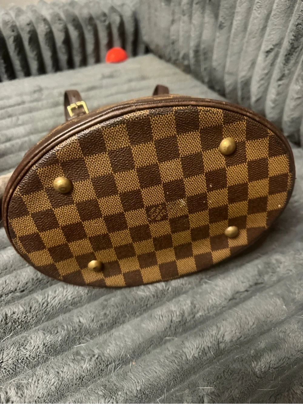 Louis Vuitton Brown Checkered Mini Bucket Tote with Gold Hardware